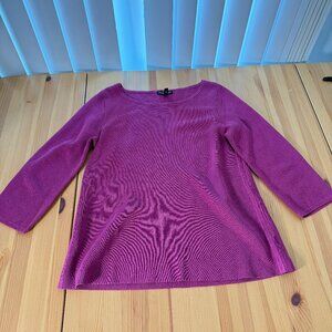 Eileen Fisher Silk Cotton 3/4 Sleeve Sweater Pink Ribbed texture XS